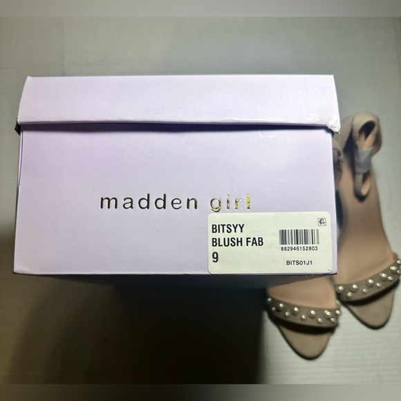 Madden Girl Bitsyy Blush Suede Block Heel With Faux Pearls Strappy Party New 9 - Picture 7 of 14